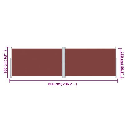 vidaXL Retractable Side Awning Brown 160x600 cm