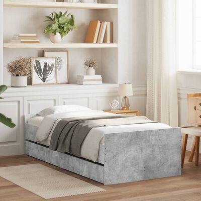 vidaXL Bed Frame without Mattress Concrete Grey 75x190 cm Small Single