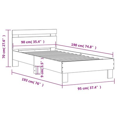 vidaXL Bed Frame without Mattress with Headboard White 90x190 cm Single