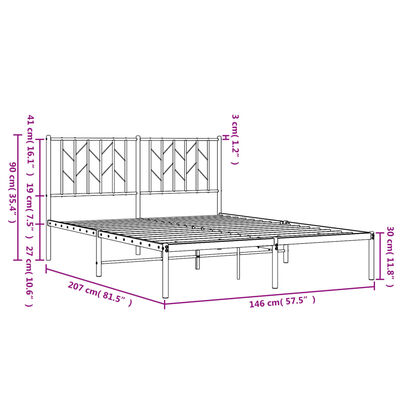 vidaXL Metal Bed Frame without Mattress with Headboard Black 140x200 cm