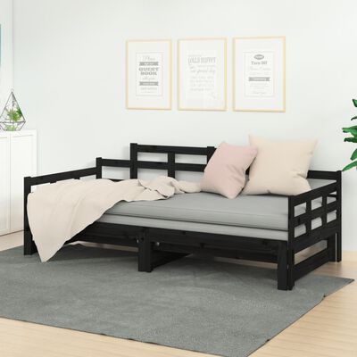 vidaXL Pull-out Day Bed without Mattress Black Solid Wood Pine 2x cm