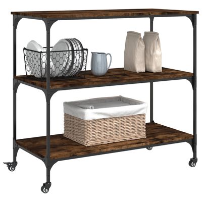 vidaXL Kitchen Trolley Smoked Oak 102x50x95 cm Engineered Wood