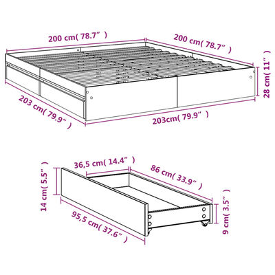 vidaXL Bed Frame with Drawers without Mattress Smoked Oak 200x200 cm