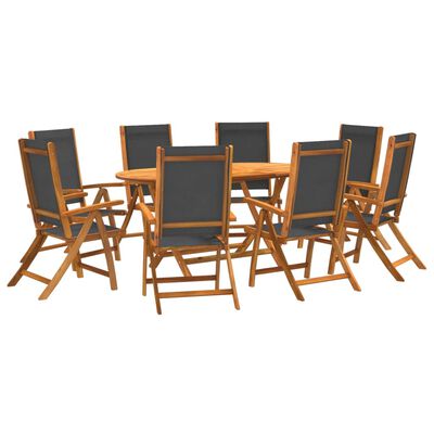 vidaXL 9 Piece Garden Dining Set Solid Wood Acacia and Textilene