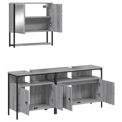 vidaXL 3 Piece Bathroom Furniture Set Grey Sonoma Engineered Wood