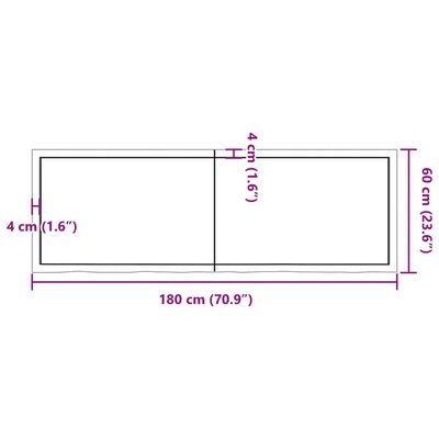 vidaXL Table Top Light Brown 180x60x(2-6) cm Treated Solid Wood Oak