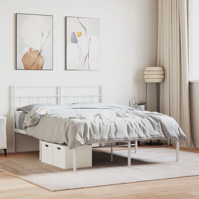 vidaXL Metal Bed Frame without Mattress with Headboard White 120x190 cm Small Double