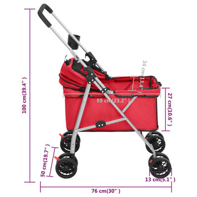 vidaXL Folding Dog Stroller Red 76x50x100 cm Oxford Fabric