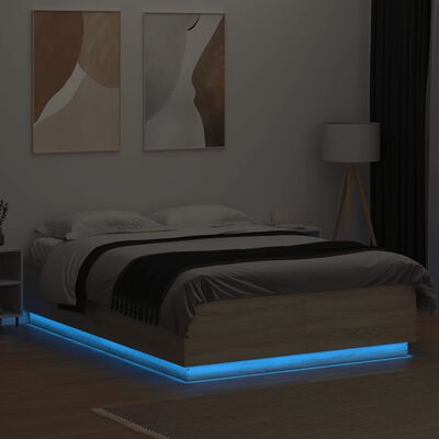 vidaXL Bed Frame with LED without Mattress Sonoma Oak 160x200 cm