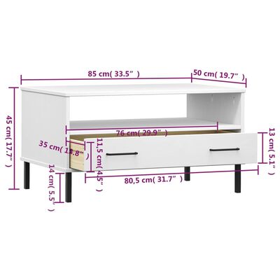 vidaXL Coffee Table with Metal Legs White 85x50x45cm Solid Wood OSLO