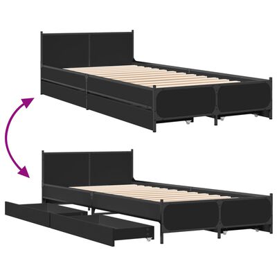 vidaXL Bed Frame with Drawers without Mattress Black 90x200 cm