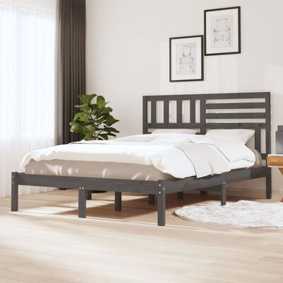 vidaXL Bed Frame without Mattress Grey 135x190 cm Double Solid Wood Pine