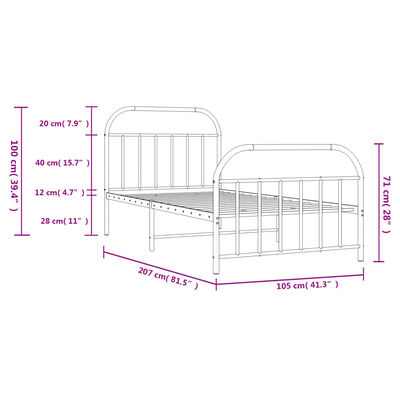 vidaXL Metal Bed Frame without Mattress with Footboard White 100x200 cm