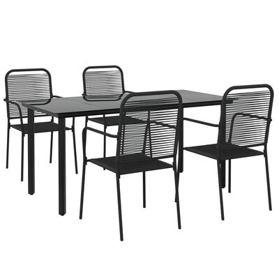 vidaXL 5 Piece Garden Dining Set Black Cotton Rope and Steel