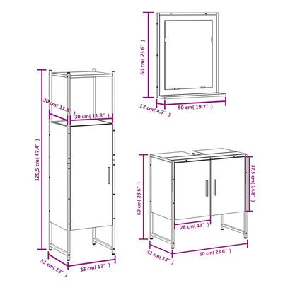 vidaXL 3 Piece Bathroom Cabinet Set Black Engineered Wood