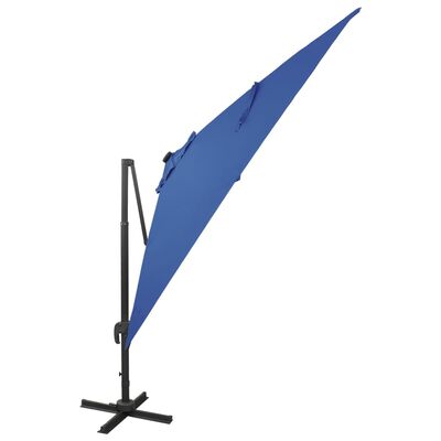 vidaXL Cantilever Garden Parasol with Pole and LED Lights Azure Blue 300 cm