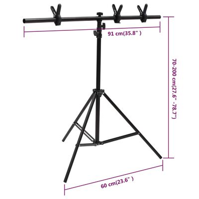 vidaXL T-Shape Background Stand Black 91x60x(70-200) cm