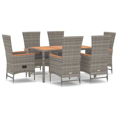 vidaXL 7 Piece Garden Dining Set Grey Poly Rattan&Solid Wood Acacia