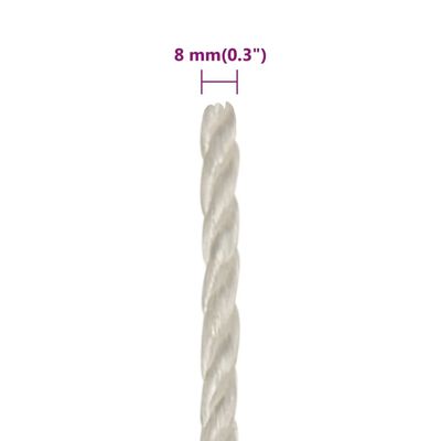 vidaXL Work Rope White 8 mm 25 m Polypropylene