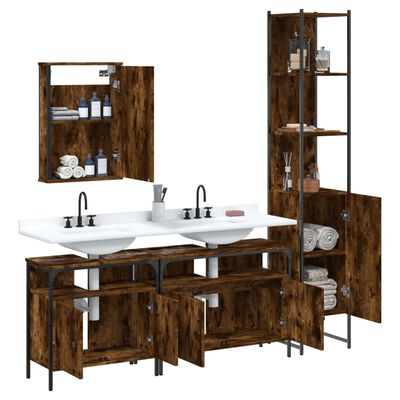 vidaXL 4 Piece Bathroom Furniture Set Smoked Oak Engineered Wood