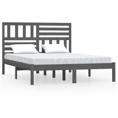 vidaXL Bed Frame without Mattress Grey 135x190 cm Double Solid Wood Pine