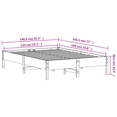 vidaXL Bed Frame without Mattress Wax Brown 135x190 cm Double Solid Wood Pine