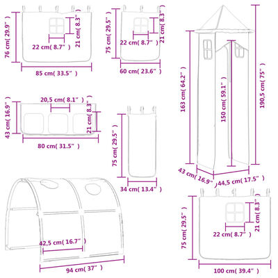 vidaXL Kids' Loft Bed with Tower without Mattress Blue 90x200 cm