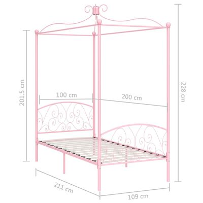 vidaXL Canopy Bed Frame without Mattress Pink Metal 100x200 cm