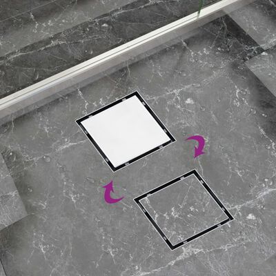 vidaXL Shower Drain With 2-in-1 Flat and Tile Insert Cover 28x28 cm Stainless Steel