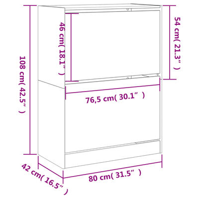 vidaXL Shoe Cabinet with 2 Flip-Drawers Sonoma Oak 80x42x108 cm