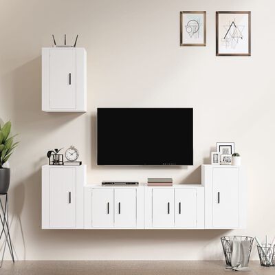 vidaXL 5 Piece TV Cabinet Set White Engineered Wood