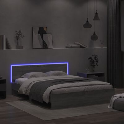 vidaXL Bed Frame with LED without Mattress Grey Sonoma 160x200 cm