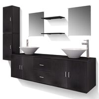 vidaXL 11 Piece Bathroom Furniture Set with Basin with Tap Black