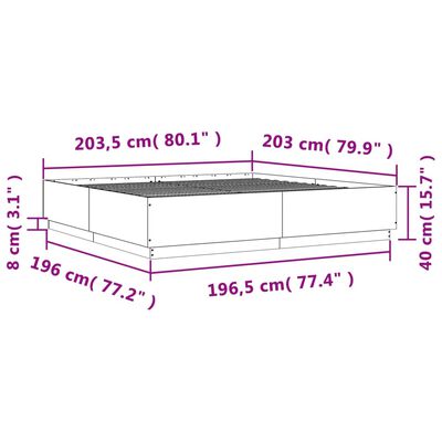 vidaXL Bed Frame with LED without Mattress Grey Sonoma 200x200 cm