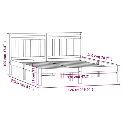 vidaXL Bed Frame without Mattress White Solid Wood 120x200 cm (810013+814085)