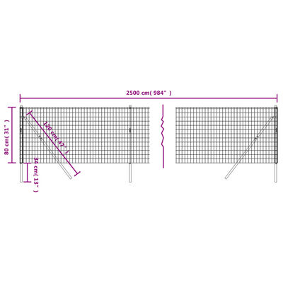 vidaXL Wire Mesh Fence Anthracite 0.8x25 m Galvanised Steel