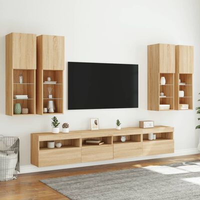 vidaXL 7 Piece TV Wall Cabinet Set with LED Lights Sonoma Oak