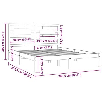 vidaXL Bed Frame without Mattress Black 200x200 cm Solid Wood Pine