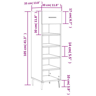 vidaXL Shoe Cabinet Sonoma Oak 30x35x105 cm Engineered Wood