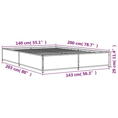 vidaXL Bed Frame without Mattress Grey Sonoma 140x200 cm