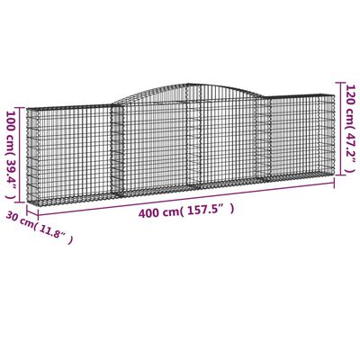 vidaXL Arched Gabion Baskets 2 pcs 400x30x100/120 cm Galvanised Iron