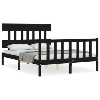 vidaXL Bed Frame without Mattress Black Small Double Solid Wood Pine