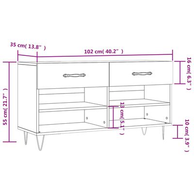 vidaXL Shoe Bench Sonoma Oak 102x35x55 cm Engineered Wood