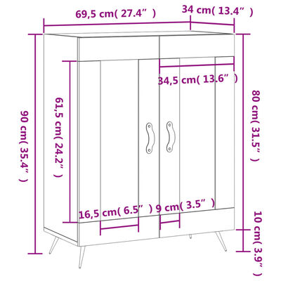 vidaXL Sideboard Brown Oak 69.5x34x90 cm Engineered Wood