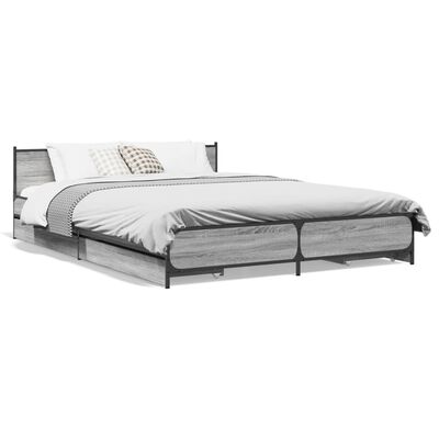 vidaXL Bed Frame with Drawers without Mattress Grey Sonoma 150x200 cm King Size