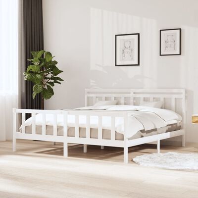 vidaXL Bed Frame without Mattress White Solid Wood 200x200 cm (810103+814115)