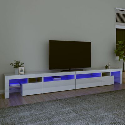 vidaXL TV Cabinet with LED Lights High Gloss White 290x36.5x40 cm