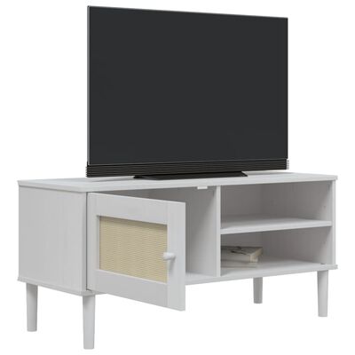 vidaXL TV Cabinet SENJA Rattan Look White 106x40x49cm Solid Wood Pine