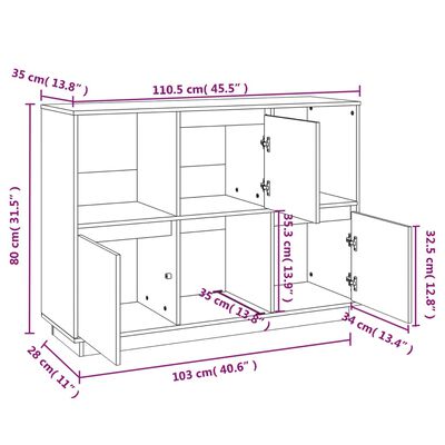 vidaXL Sideboard Grey 110.5x35x80 cm Solid Wood Pine