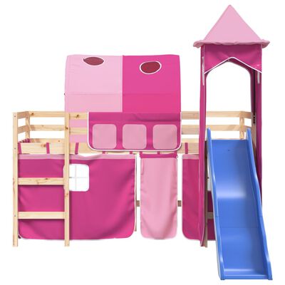 vidaXL Kids' Loft Bed with Tower without Mattress Pink 90x190 cm Single